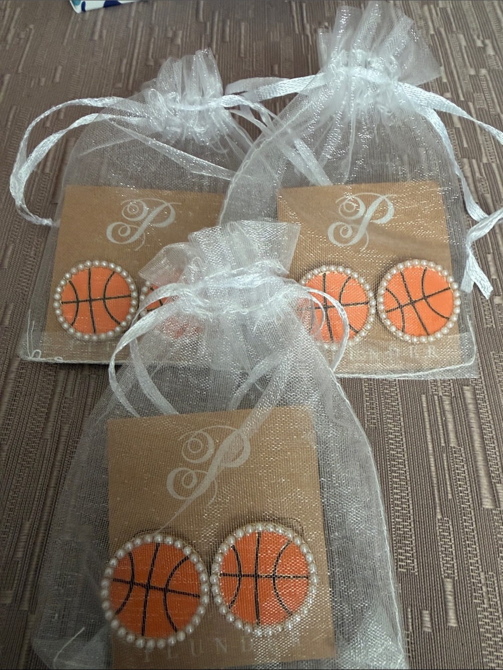 BUNDLE!!! 3 earrings…. Plunder Orange Basketball Pearl-Trim Stud Earrings